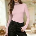 thumbnail image 2 of QSAWXQZ Women's Turtleneck Knit Shirt Long Sleeve Stretchy Solid Slim Base Layer Tee Pink L, 2 of 9