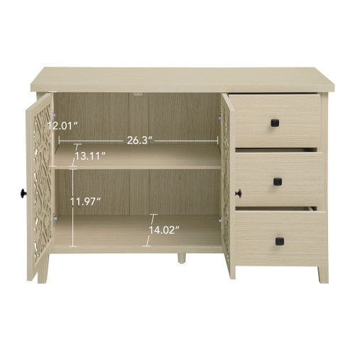 BSHTI Hollowed-out Cabinet with 2 Door 3 Drawers, American Furniture, Suitable for Bedroom, Living Room, Study