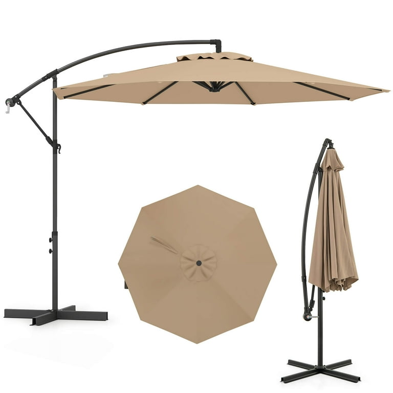 10 hanging umbrella patio sun shade offset Costway 10' Hanging Umbrella Patio Sun Shade Offset Outdoor Market W/t Cross Base (Tan)