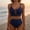 *Navy, variant on ClodeEU Women's Solid Color V Neck Spaghetti Strap Bikini Set with Cutout and Textured High Waist ,Fashion Two Piece Swimsuit Army Green,Womens Plus M