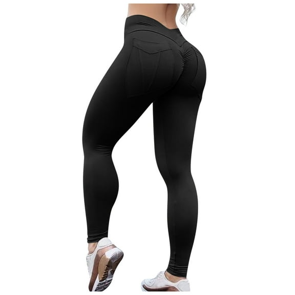 Womens Leggings Tummy Control Sports High Waist Stretch With Pockets Fitness Yoga Pants,Black,L