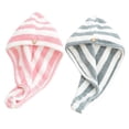 thumbnail image 1 of Paquete de 2 toallas de microfibra para el cabello, turbante envolvente, toalla de secado rápido para el cabello, turbante absorbente de rayas para secar la cabeza, 1 of 5