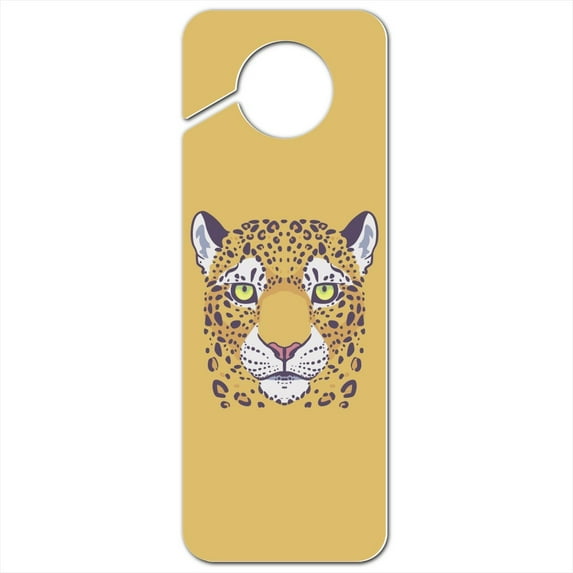 Gold Spotted Leopard Face Plastic Door Knob Hanger Sign