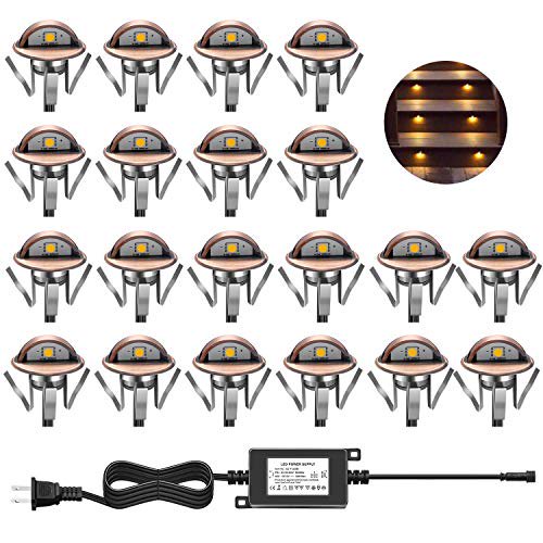 CHNXU Kit de Lumières LED pour Terrasse, 20 Pack IP65 Étanche Éclairage Paysager avec Transformateur, Encastré 12V Basse Tension Décoration Murale pour Escaliers Patio Jardin Cour (Blanc Chaud, Bronze)
