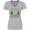thumbnail image 3 of Inktastic Happy Chrismukkah Sweater Style with Menorah and Trees Women's V-Neck T-Shirt, 3 of 5