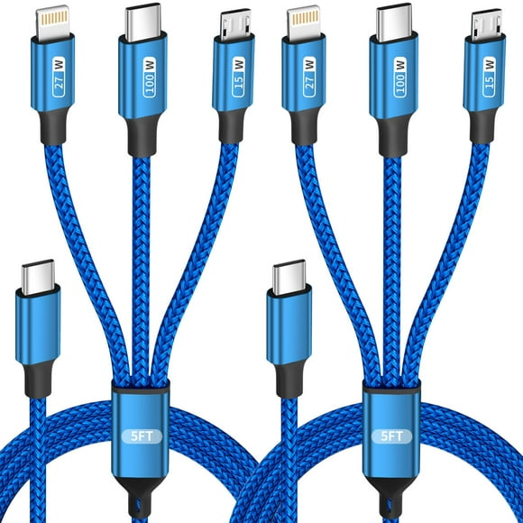 Cable USB C 3 en 1 de Firsting, carga rápida, 100 W, paquete de 2 unidades, 152 cm