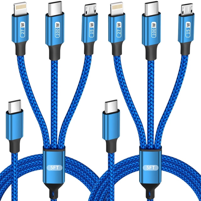 Cable USB C 3 en 1 de Firsting, carga rápida, 100 W, paquete de 2 unidades, 152 cm