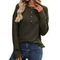 thumbnail image 2 of Women'S Henley Shirts Long Sleeve V Neck Ribbed Button Down Knit Sweater Fitted Tops Green S, 2 of 10