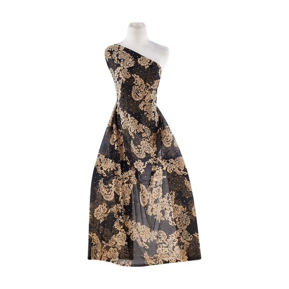 Zelouf Lace Print On Mjc W/allover Trans  , Sewing, DIY, Crafts Fabric by the Yard, Blk/champagne, 3 Yard