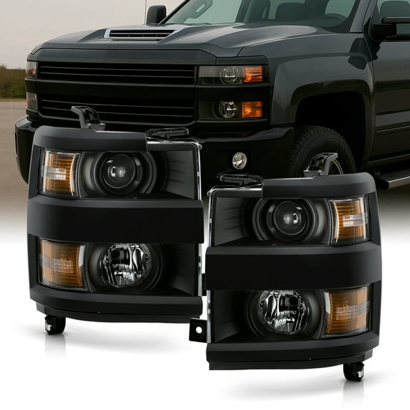 AKKON - Fits 2015-2019 Chevy Silverado 2500 3500 HD Black Bezel OE Style Projector Headlights Left & Right Replacement