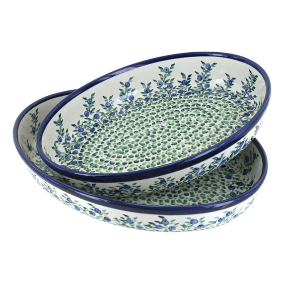 Blue Rose Polish Pottery Porcelain Vine Oval Baker Set