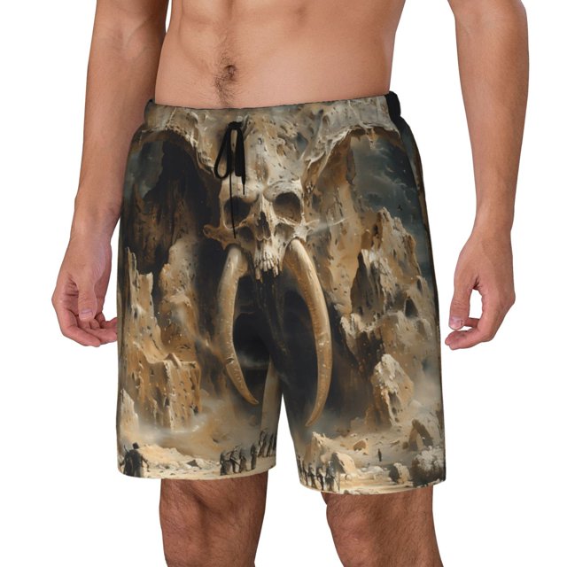 Lsque Motif Paysage Grotte Crâne Ancien Maillots de Bain pour Hommes - Maillot de Bain avec Doublure de Compression - Shorts de Bain de Plage - (P-3TG) - Extensible Séchage Rapide - Très Grand