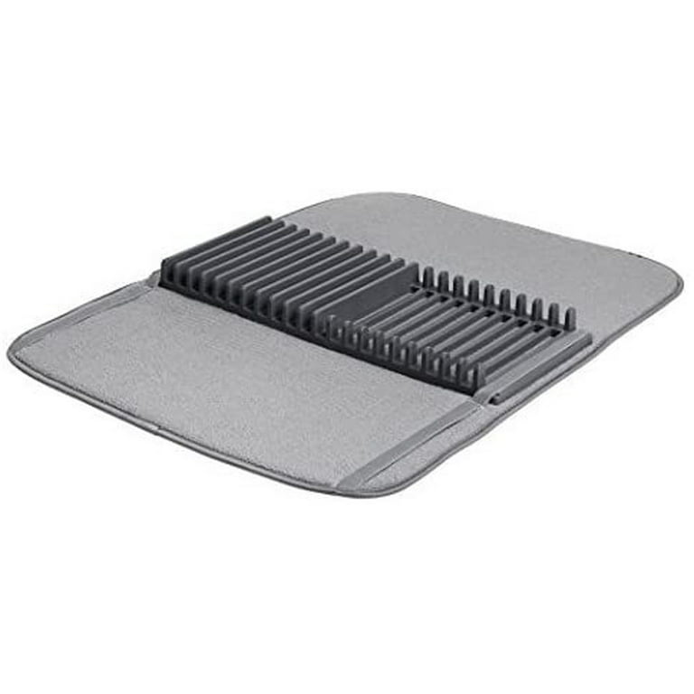 Rack and Microfiber Dish Drying Mat-Space-Saving Lightweight Design Folds  Up for Easy Storage-gray large