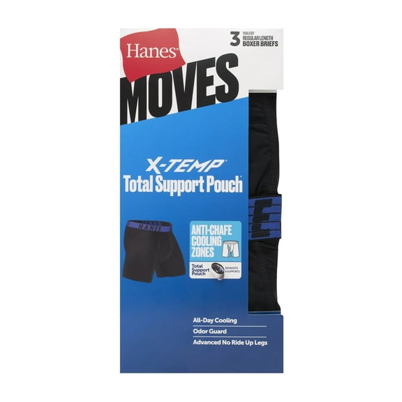 Hanes® Moves X-Temp® Men's 3-Pack Boxer Briefs "Total Support Pouch & 6" Inseam" Black Size "L"
