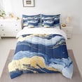 thumbnail image 2 of Manfei Marble Texrure Print 7pcs Bedding Comforter Set,Fulid Striped Artistic Queen Bedding Sets,Blue Gold Queen Sheet Sets For Girls Boys,Super Cozy Room Decor Reversible, 2 of 8