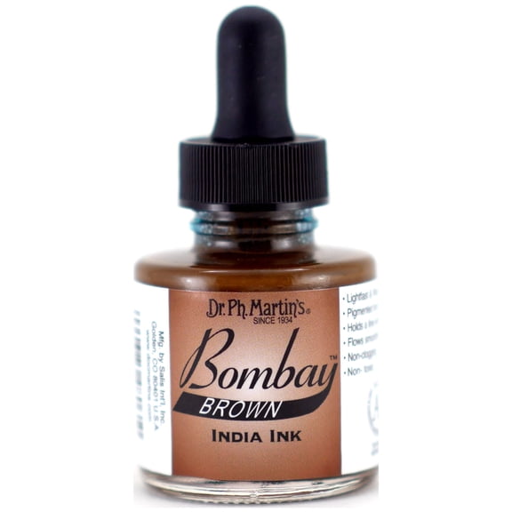 Dr. Ph. Martin's® Bombay India Ink (6BY) Ink Bottle, 1.0 US fl oz, Brown, 1 Bottle
