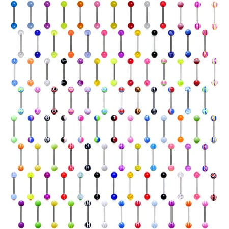- Body Candy 100 Different Stainless Steel UV Acrylic Ball Barbell Tongue Rings 14 Gauge 5/8