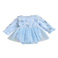 thumbnail image 3 of Baby Girls Princess Romper Dress Long Sleeve Floral Printed Ruffles Lace Mesh Jumpsuits 0-18M, 3 of 10
