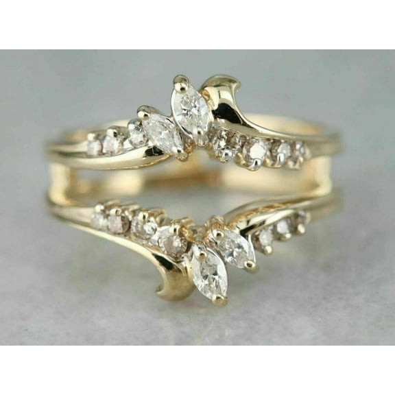 Hitanshu Jewels 2 Ct Round Cut CZ Solitaire Women Enhancer Guard Ring 14k Yellow Gold Finish