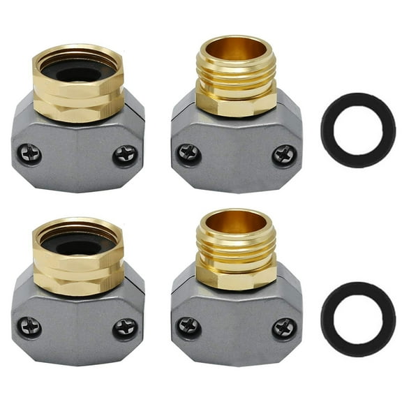 Bobasndm Garden Hose Repair Fittings Aluminum Female and Male With Zinc Clamp Water Hose End Repair Connector Fit 3/4 Inch And 5/8 Inch Garden Hose