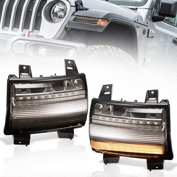 BUNKER INDUST JL Fender Flares Lights, LED Sequential Flashing Turn Signal with DRL Compitable for Jeep Wrangler 2018 2019 2020 Sahara Rubicon Front Wheel Eyebrow Light,Smoked Lens(Not Fit Sport)