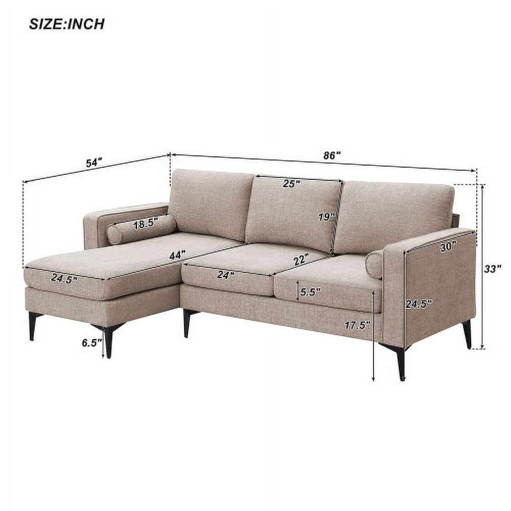 Leumius Convertible Sectional Sofa,Modern L-Shape Couch 3-Seat Sofa with Reversible Chaise,Camel