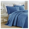 thumbnail image 3 of 3-Piece 100% Cotton Oversized Bedspread Lightweight Quilt Coverlet Embroidery Farmhouse Bedding Set (Tf Midtone Blue, Oversized Queen (100"x106")), 3 of 8