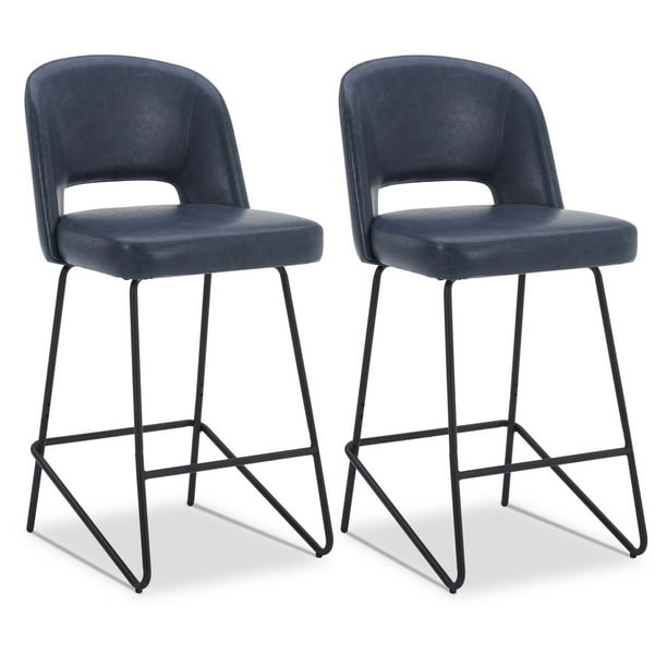 CHITA Modern Counter Height Bar stools Set of 2 in Navy Blue, Faux