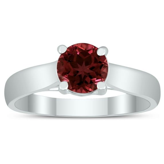 SZUL Women's Round 6MM Garnet Cathedral Solitaire Ring in 10K White Gold