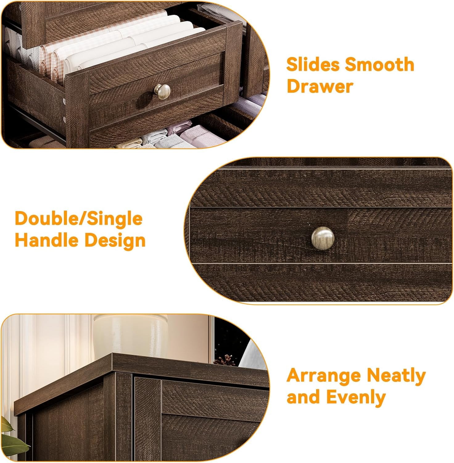 Twister.CK 12-Drawer Wooden Dresser, Modern Chest of Drawers & TV Stand for 65-Inch TV, Bedroom, Closet, Living Room, Hallway, Brown