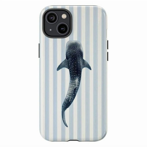 Whale Shark Blue Striped Phone Case, Artistic Marine Life Illustration iPhone Cover for iPhone 17 16 15 14 13 12 11 Pro Plus Max Mini