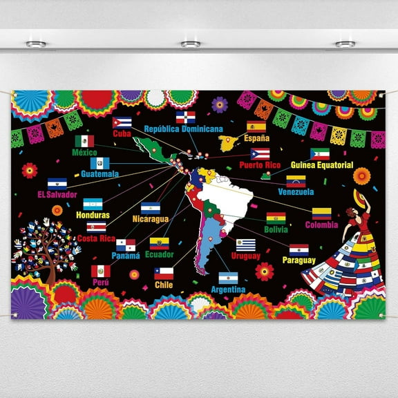Hispanic Heritage Month Festival Photo Booth Backdrop Latino Spanish Speaking Countries Flag Map School Classroom Bulletin Board Decoration Wall Decor