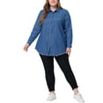 thumbnail image 3 of Plus Size Shirts for Women Chambray Top Button Down Denim Shirts Tops 2025 5X Navy Blue, 3 of 7