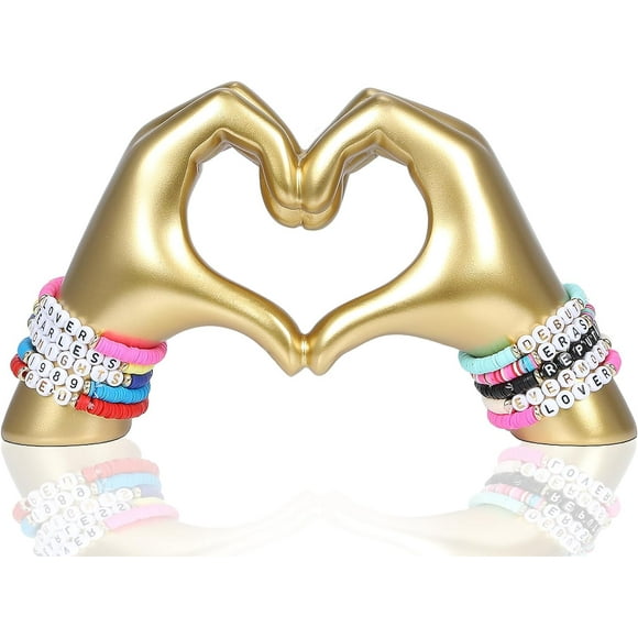 HMASYO Sculpture de Mains en Forme de Cœur Doré, Statue de Doigt d'Amour du Chanteur, Art Moderne Esthétique pour Fans TS, Décoration de Table Basse, Étagère pour Salon, Chambre, Anniversaire, Mariage (Sans Bracelets)