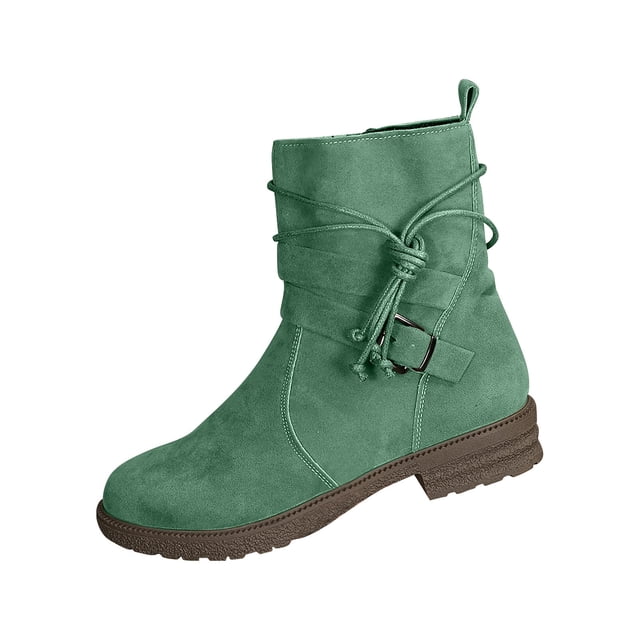 Womens Work Boots Women's Casual Work Boots with Thick Sole, Round Toeand Side Zipper Work Boot Laces