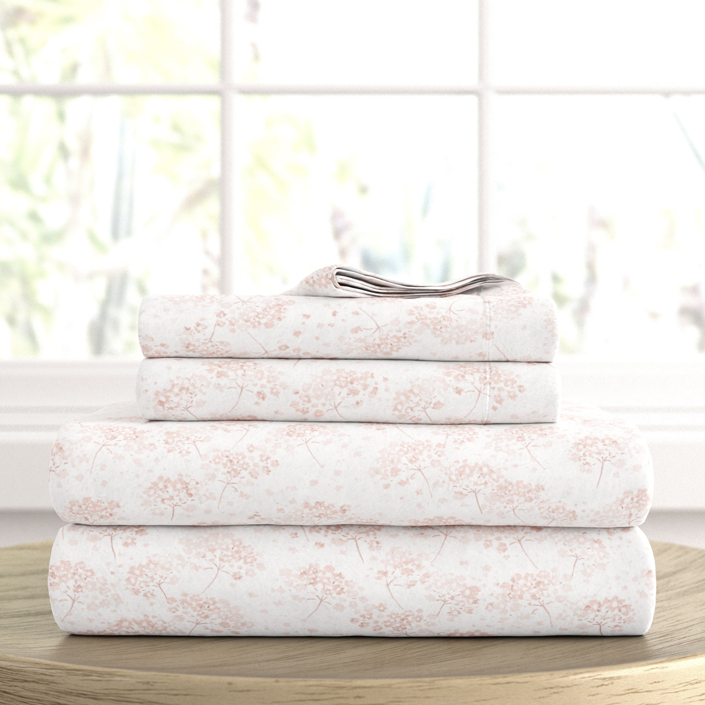 Pink Flower Bunch 4 Piece 100% Cotton Flannel Deep Pocket Sheet Set