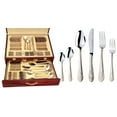 thumbnail image 1 of Venezia Collection"Medallion" 75-Piece Fine Flatware Set, Silverware Cutlery Dining Service for 12, Premium 18/10 Surgical Stainless Steel, 24K Gold-Plated Hostess Serving Set, Wooden Storage Case, 1 of 4
