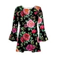 thumbnail image 4 of PEONAVET 3/1420 Length Sleeve Womens Tops, Women's Printed Casual Button Pleated Belted Horn 3/4 Sleeve, 4 of 5