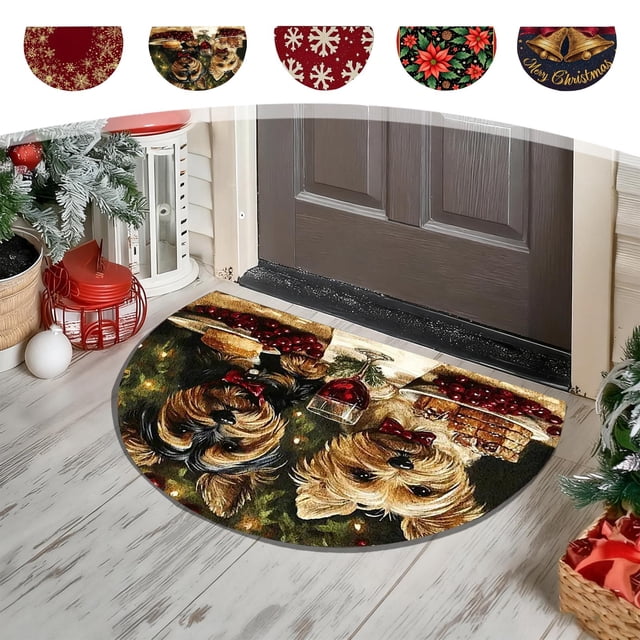 Alfombra Semicircular Navideña para Entrada | Alfombra Absorbente Antideslizante para El Hogar | Poliéster Multicolor | 60 X 50 Cm | 180 G | Alfombra Antimanchas | Alfombra Antideslizante para Baño