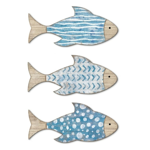 Pack Of 3 Farmhouses Wooden Fish Sculptures Wall Decors Ornaments Coastal Beach Theme Nursery Bedroom Decoration