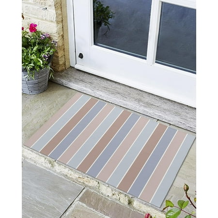 

Indoor Outdoor Mats Simple Stripes Purple Brown and Blue Door Mat Non-Slip Absorbent Resist Dirt Entrance Mat Washable Welcome Mats for Entryway Low-Profile Floor Mats