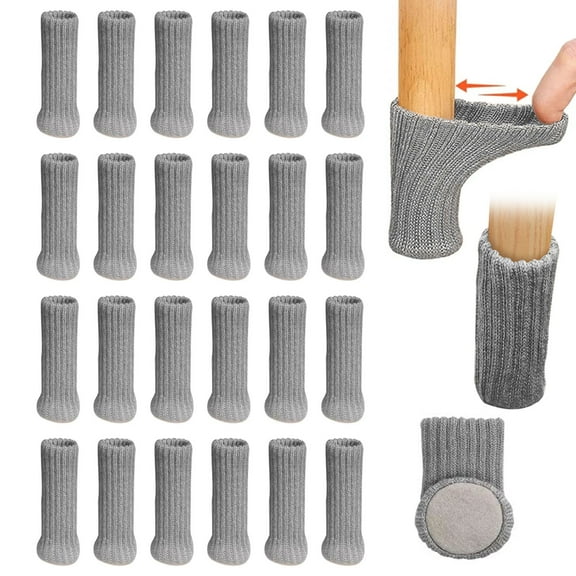 24Pcs Knitted Chair Leg Protectors for Hardwood Floors, Non-slip High Elastic Furniture Pads Floor Protectors Scratching & Reduce Noise,Gray