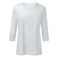 thumbnail image 2 of Women's Three Quarter Length Tops Shirts Solid Color V-Neck Workout Crop Tops Fashion Basic T Shirt for Women,White,2XL, 2 of 3