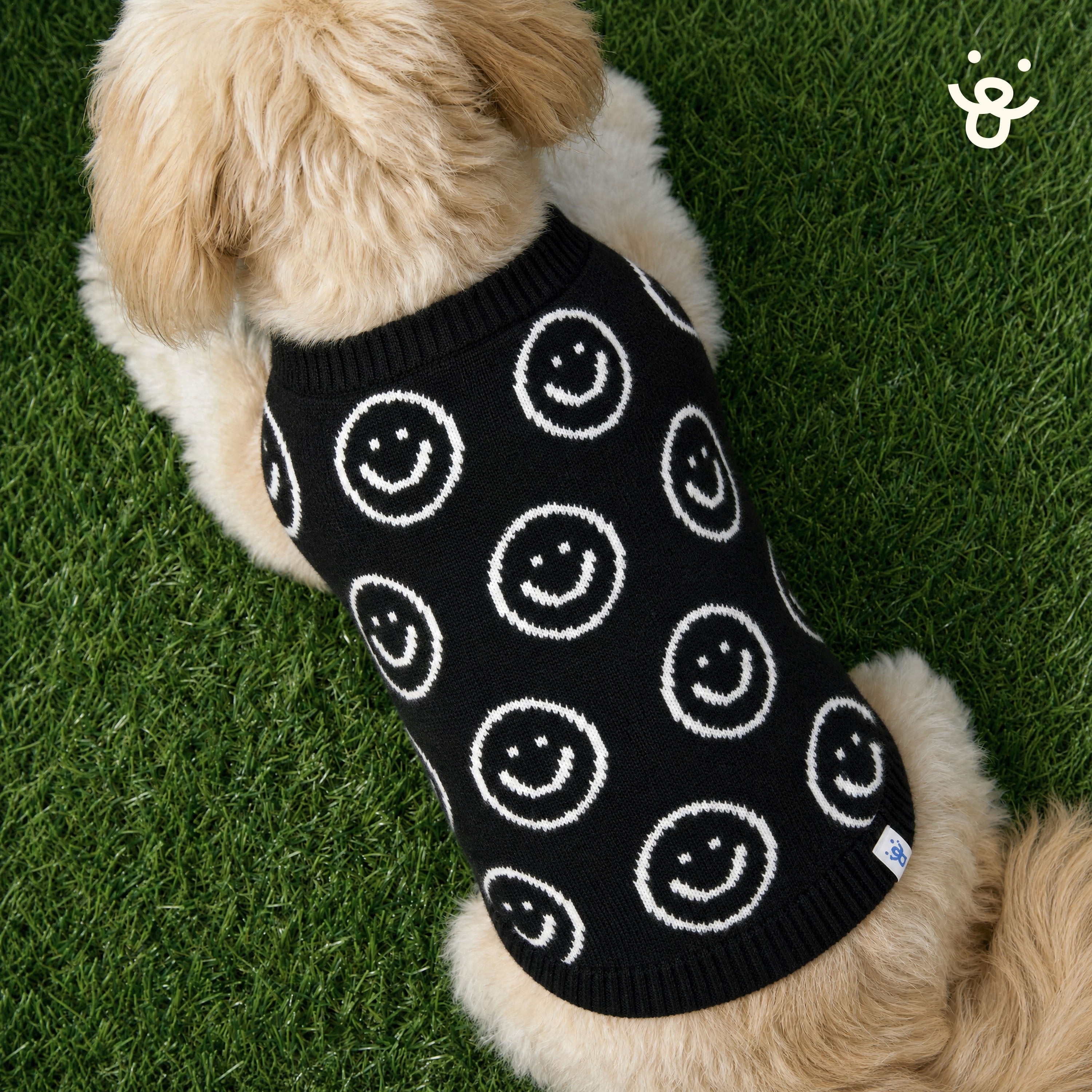 Oodles Smiley Face Fall Dog Sweater, Black, Large