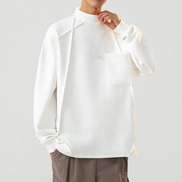pstuiky manga larga para hombre, Blusas y camisas casuales de cuello redondo y manga larga de color liso para hombre salir tops xxl