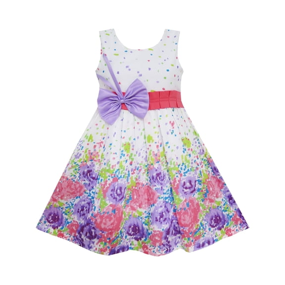 Girls Dress Purple Bow Tie Floral Party Princess Kids Clothing 4-5