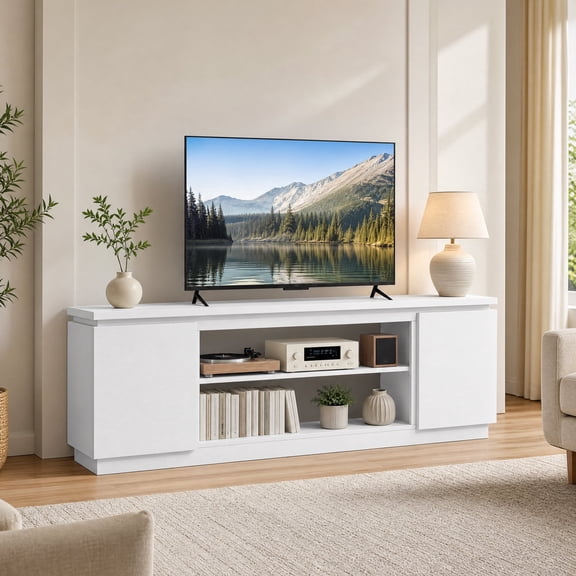 TV Stand for TVs up to 80", Modern Entertainment Center with Adjustable Shelves and Anti-Tipping Kits, TV Cabinet for Living Room,White