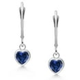 thumbnail image 2 of Gem Stone King 925 Sterling Silver Blue Created Sapphire Drop Dangle Leverback Earrings for Women (1.60 Cttw, Gemstone September Birthstone, Heart Shape 6MM), 2 of 4