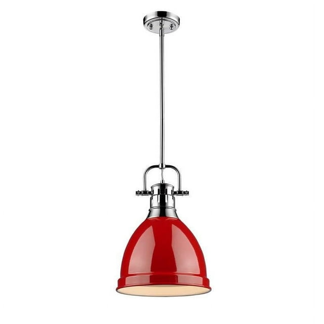 Duncan Petit Pendentif avec Tringle en Chrome avec Abat-Jour Rouge