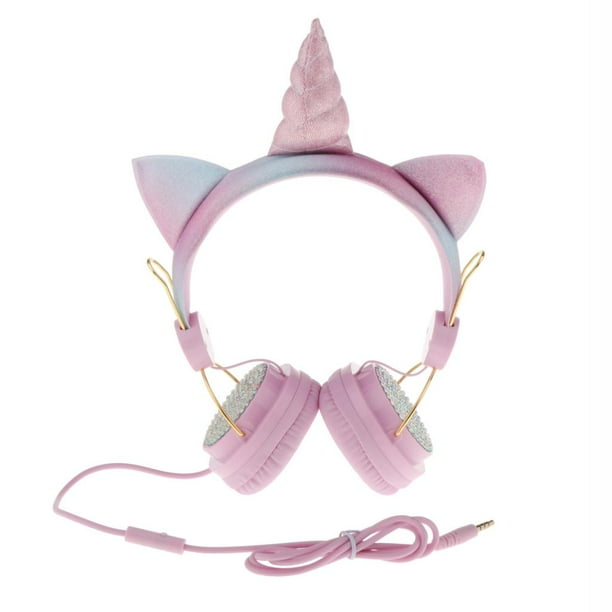 Unicorn Ear Hugo Auriculares para Niñas Regalos Glitter Kids Pink Auriculares Retráctil Diadema